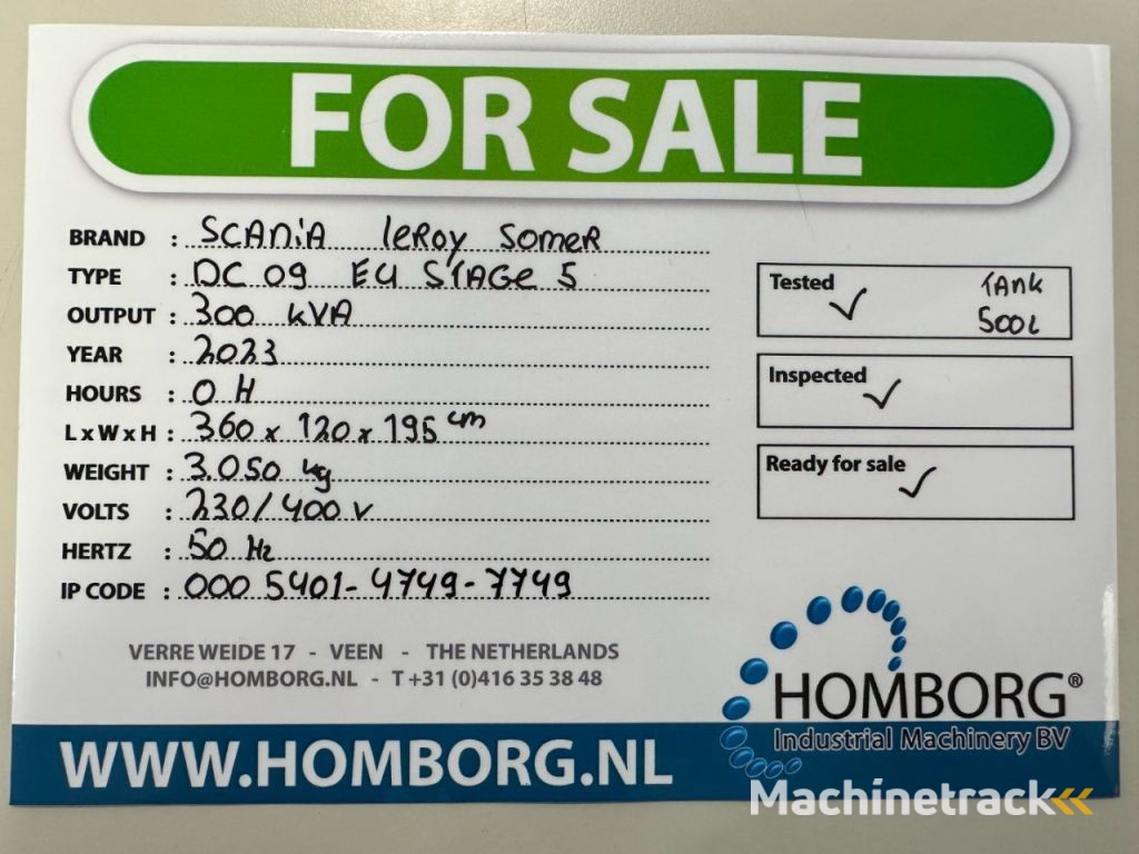 Scania DC9 Leroy Somer 300 kVA Silent generatorset New ! EU Stage 5 ! Stage V