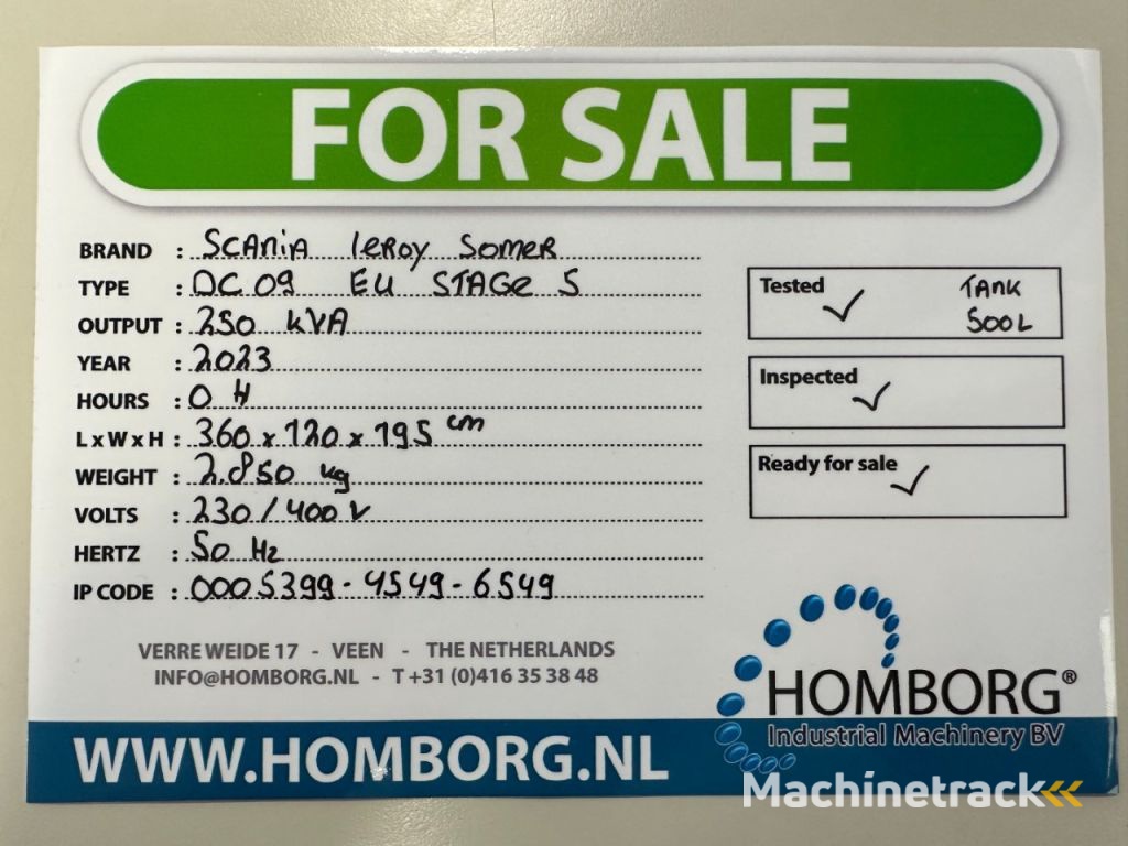 Scania DC9 Leroy Somer 250 kVA Silent generatorset New ! EU Stage 5 ! Stage V