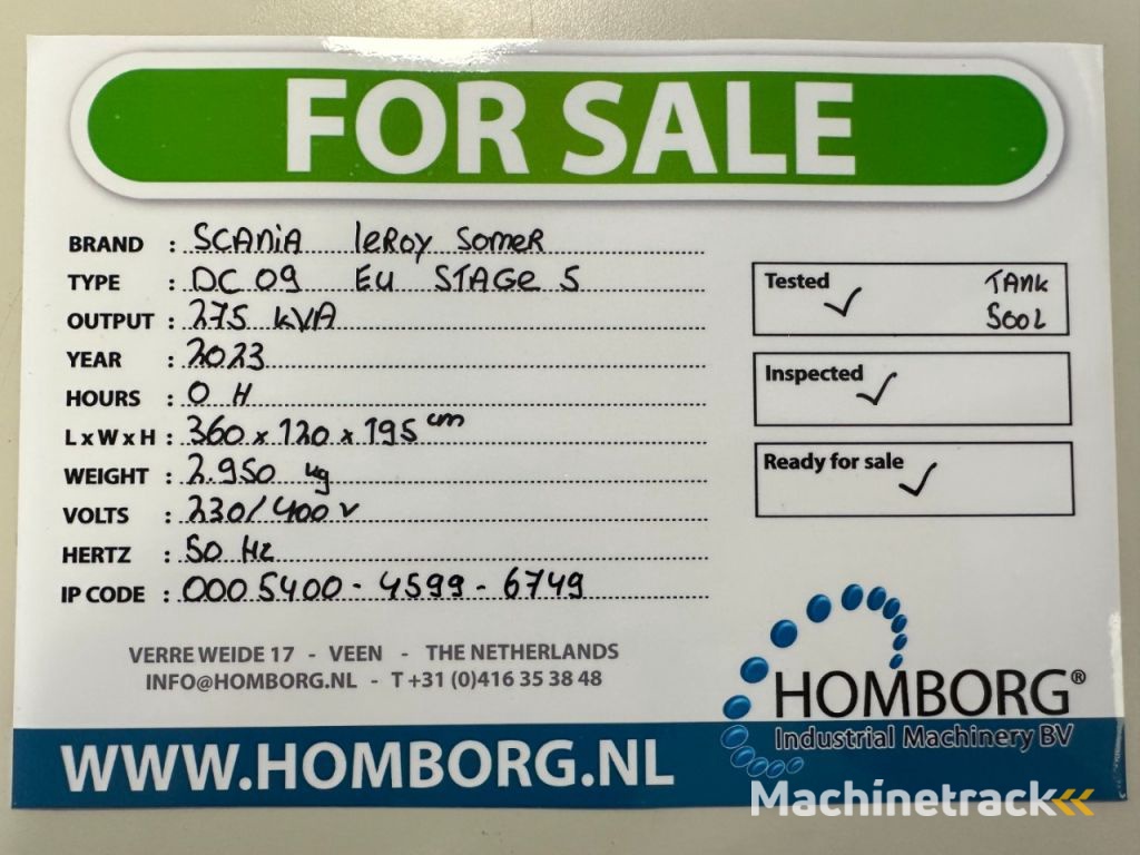 Scania DC9 Leroy Somer 275 kVA Silent generatorset New ! EU Stage 5 ! Stage V