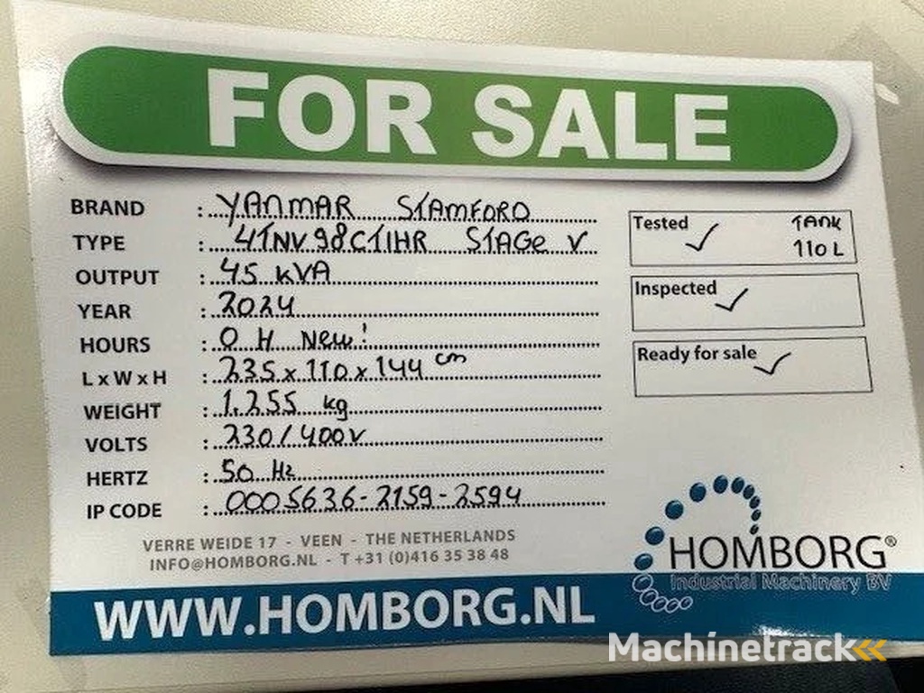 Yanmar Stage 5 Stamford 45 kVA Rental Silent Generatorset Stage V New !