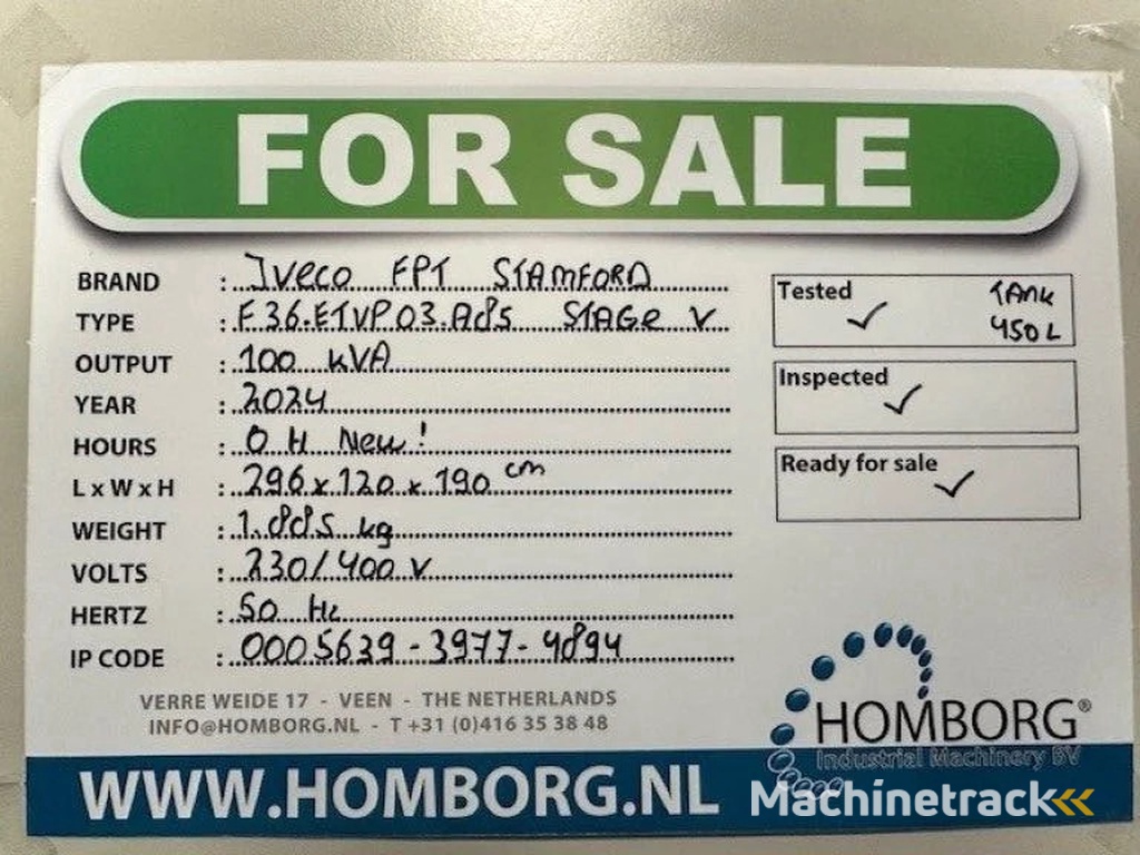 Iveco FPT Stage 5 Stamford 100 kVA Rental Silent generatorset Stage V New