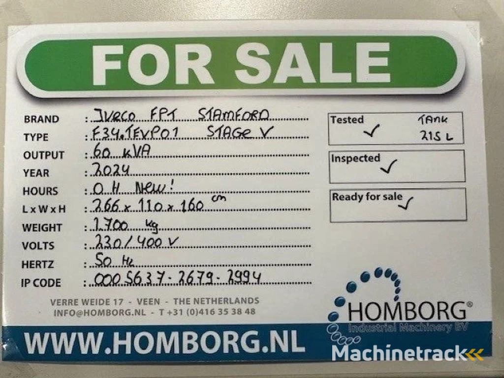 Iveco FPT Stage 5 Stamford 60 kVA Rental Silent generatorset Stage V New