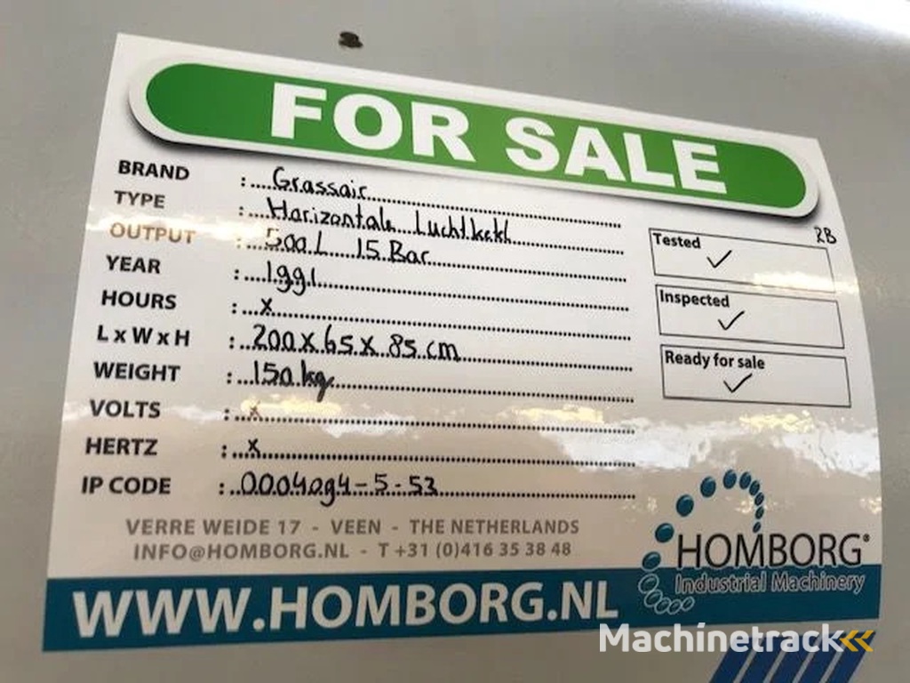 Grassair 500 liter 15 Bar Horizontale luchtketel
