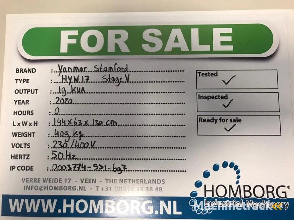 Yanmar HYW 17 Stamford 19 kVA Stage 5 generatorset