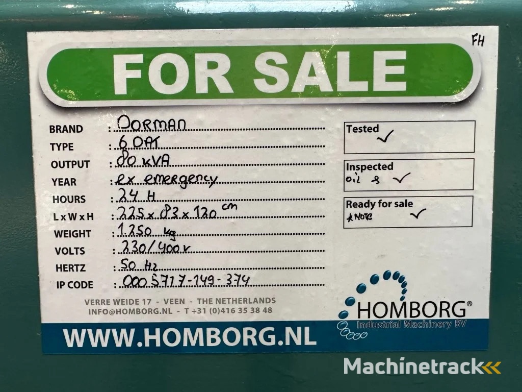 Dorman 6DAT 80 kVA generatorset ex Emergency 24 hours Noodstroom Aggregaat
