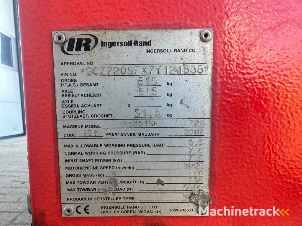 Ingersoll Rand 720 R1051SF Kubota D1005 Diesel Compressor 2000 L / min 17.5 kW 8.6 Bar