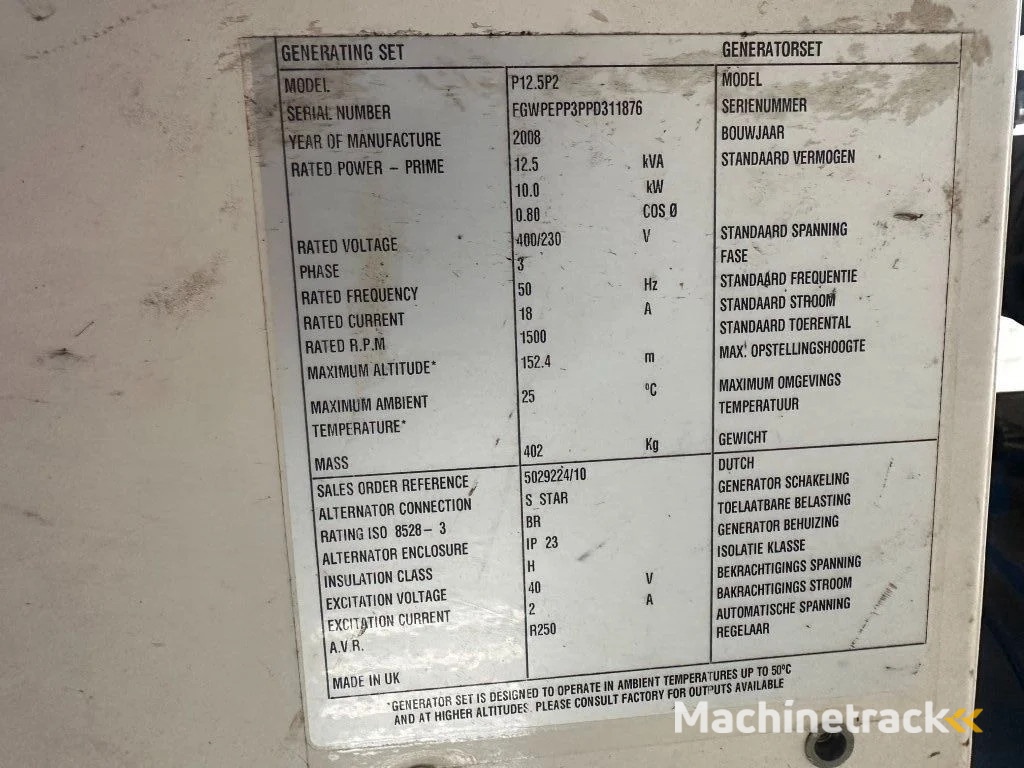 Perkins DIBO IBH-M 20015 Hogedruk unit 200 Bar 15 L / min Mobiele Aanhanger 12.5 kVA aggregaat