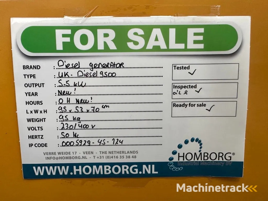 Diesel Diesel Generator UK-9500 5.5 kW 230 en 400 Volt Silent Diesel generator New !