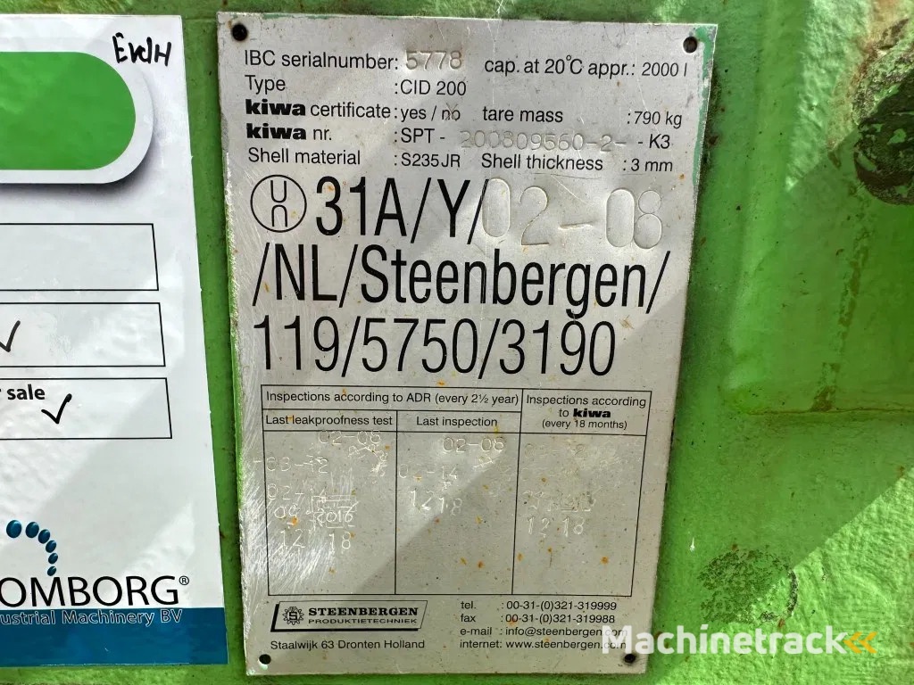 Kiwa IBC Steenbergen 2000 liter IBC Dieseltank met handpomp Milieutank