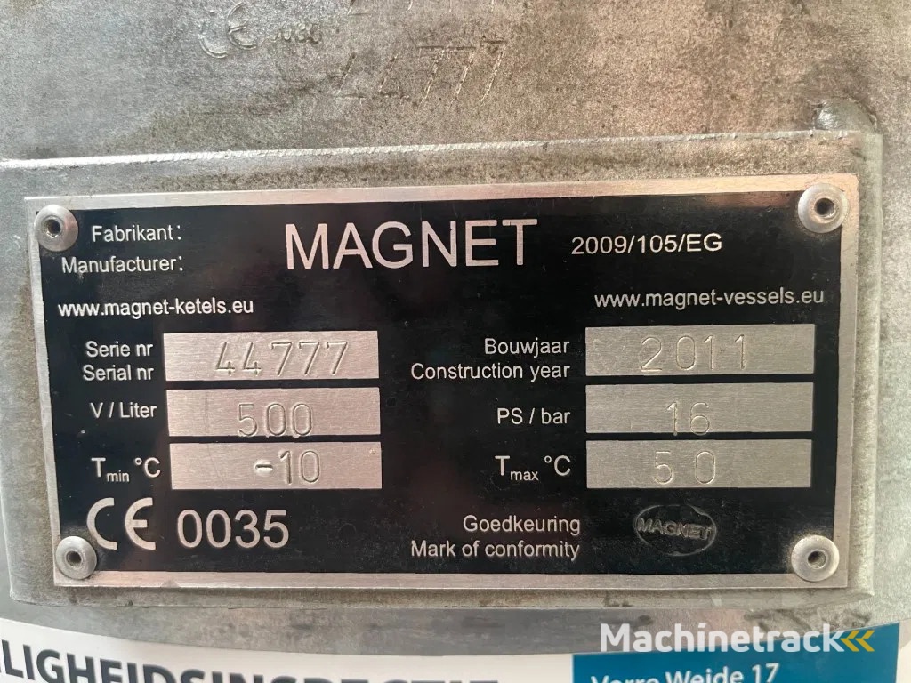 Magnet 500L gegalvaniseerde verticale luchtketel 16 Bar