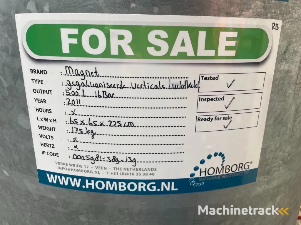 Magnet 500L gegalvaniseerde verticale luchtketel 16 Bar