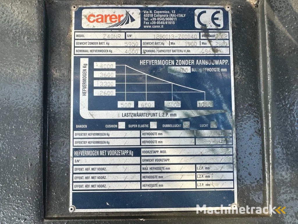 Carer Z40NR 4 ton Duplex Sideshift Postioner Elektra Heftruck as New ! 706 hours ! Accu 2021