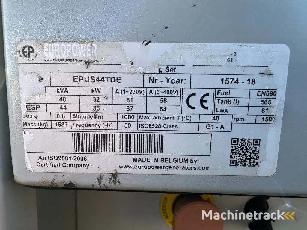 Europower EPUS44TDE Kubota Leroy Somer 44 kVA Supersilent Rental generatorset