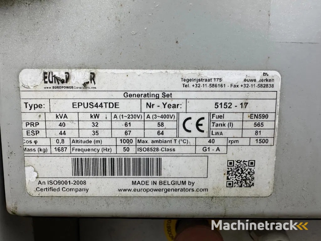 Europower EPUS44TDE Kubota leroy Somer 44 kVA Supersilent Rental generatorset