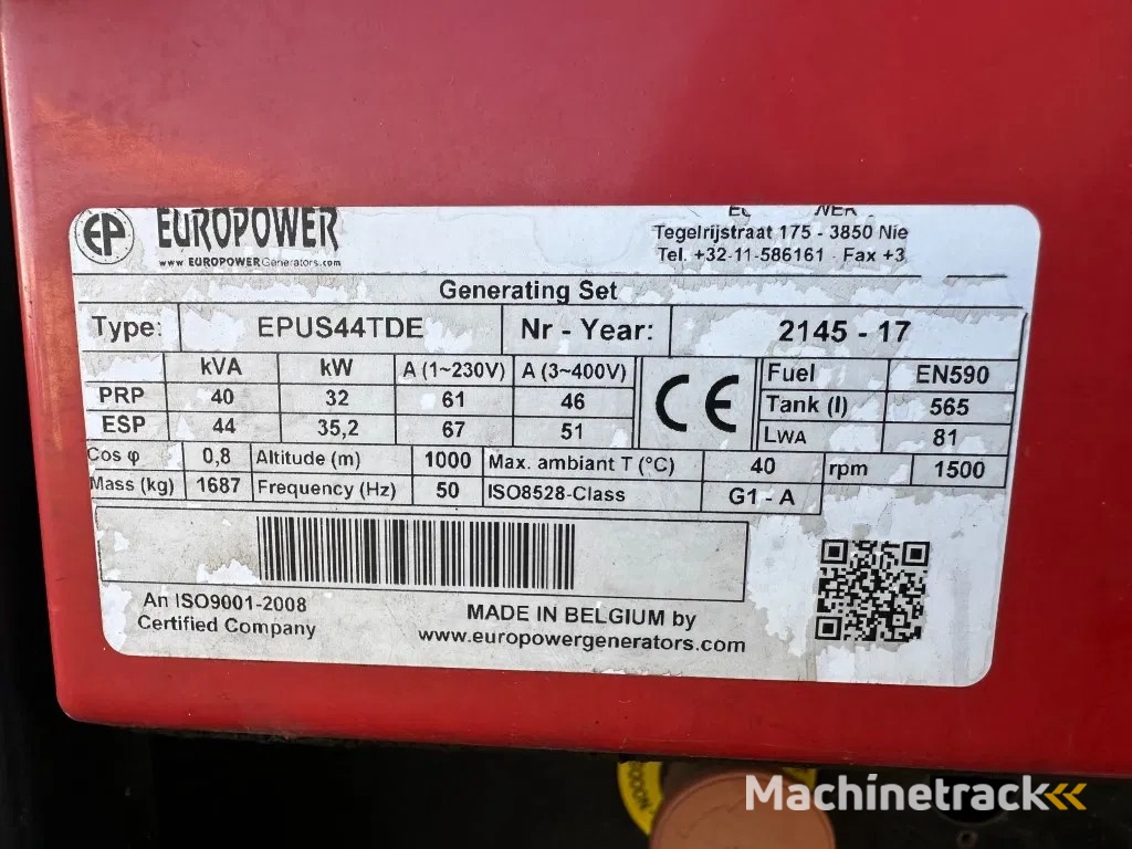 Europower EPUS44TDE Kubota Leroy Somer 44 kVA Supersilent Rental generatorset