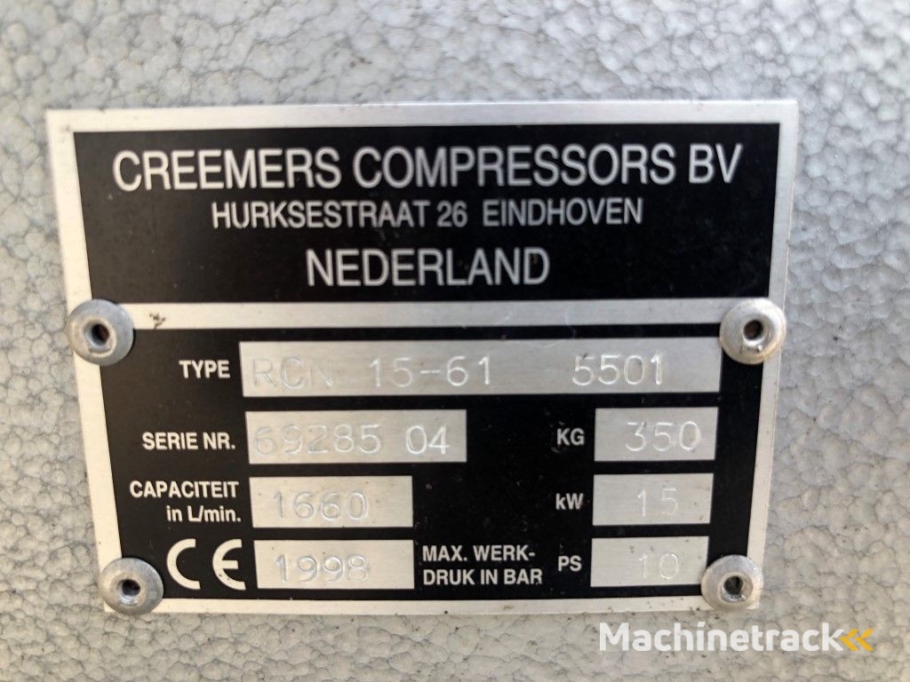Creemers RCN 15-61 15 kW 1660 Liter/min 15 bar schroefcompressor