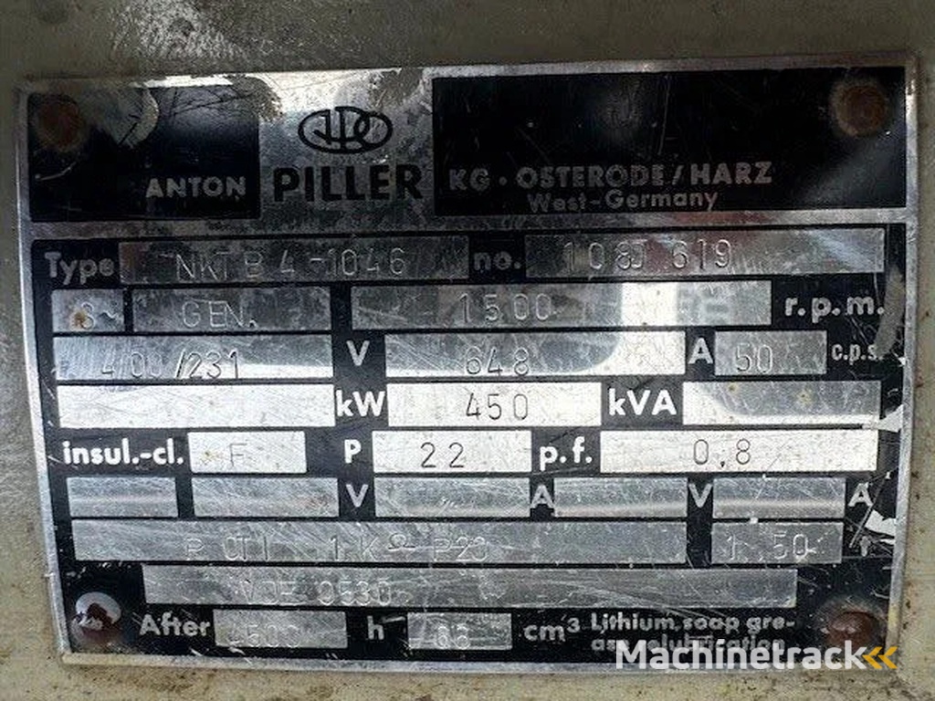 MWM RHS 618 V16 Piller 450 kVA noodstroom generatorset Ex Emergency ! 78 hours !