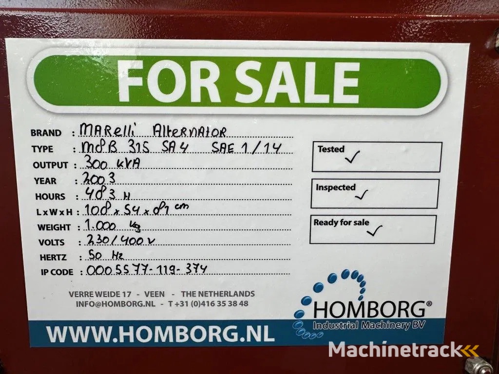 Marelli M8B 315 SA4 Alternator 300 kVA generatordeel SAE 1 / 14