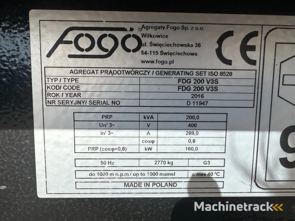 Volvo TAD 753 GE Fogo 200 kVA Silent generatorset