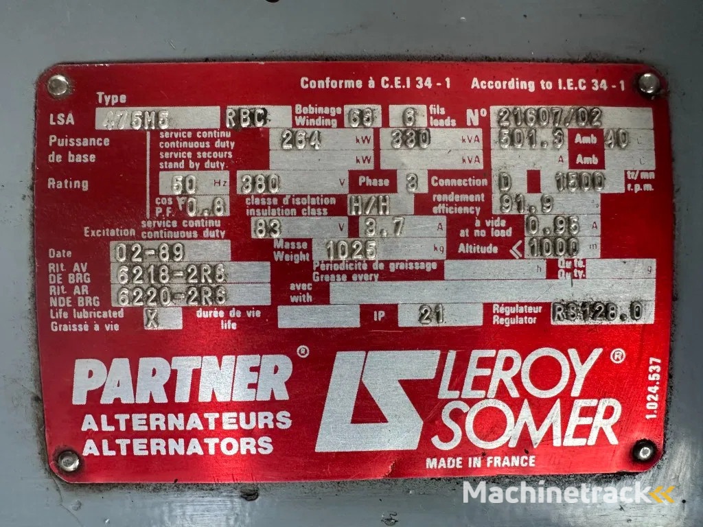 Poyaud Poyaud Leroy Somer 330 kVA noodstroom generatorset ex Emergency