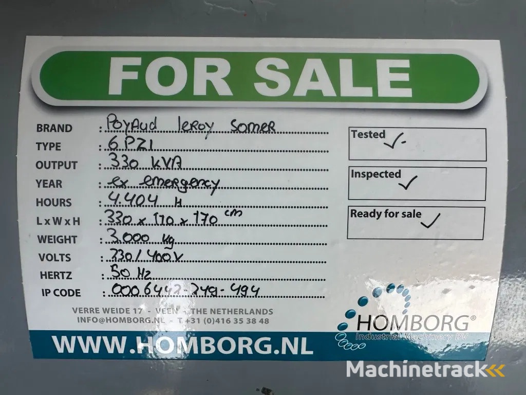 Poyaud Poyaud Leroy Somer 330 kVA noodstroom generatorset ex Emergency