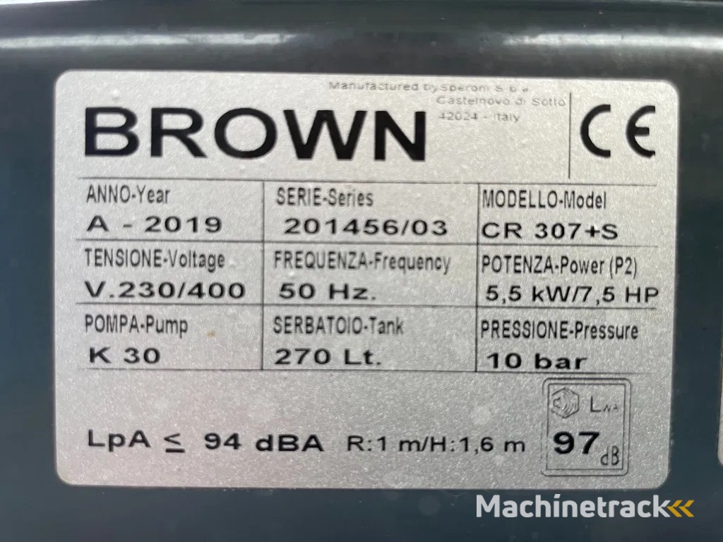 Brown CR 307+S zuigercompressor met 270L ketel