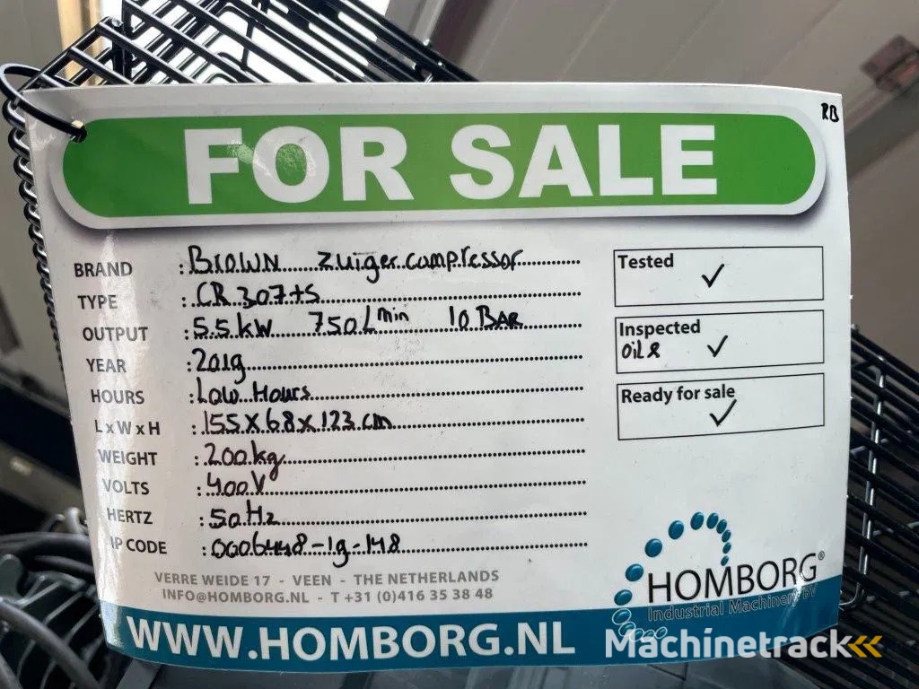 Brown CR 307+S zuigercompressor met 270L ketel