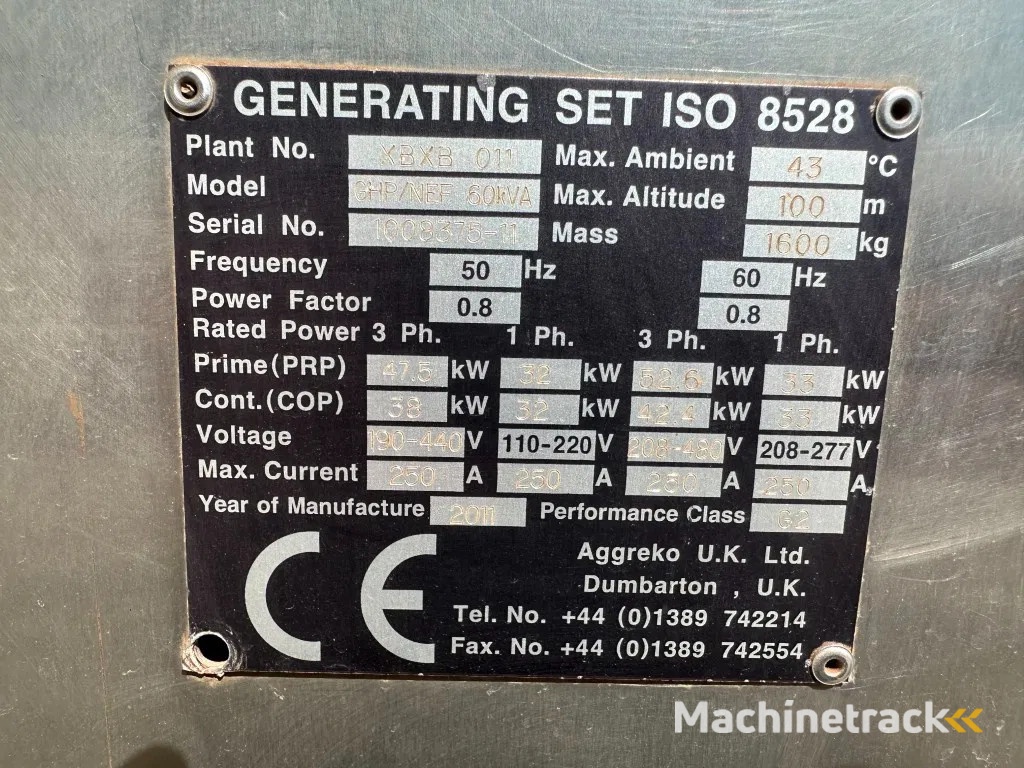 Iveco FPT NEF45 SM1A.A004 Stamford 60 kVA Silent Renrtal generatorset