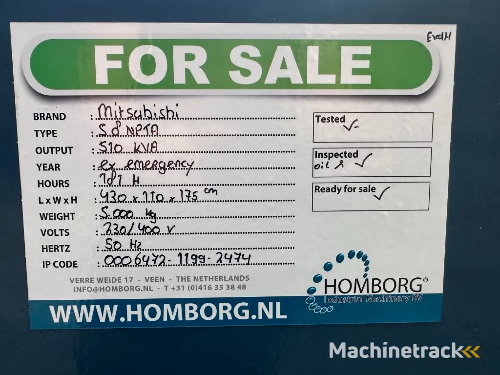 Mitsubishi S8NPTA 510 kVA  Marine generatorset as New ! 181 hours !