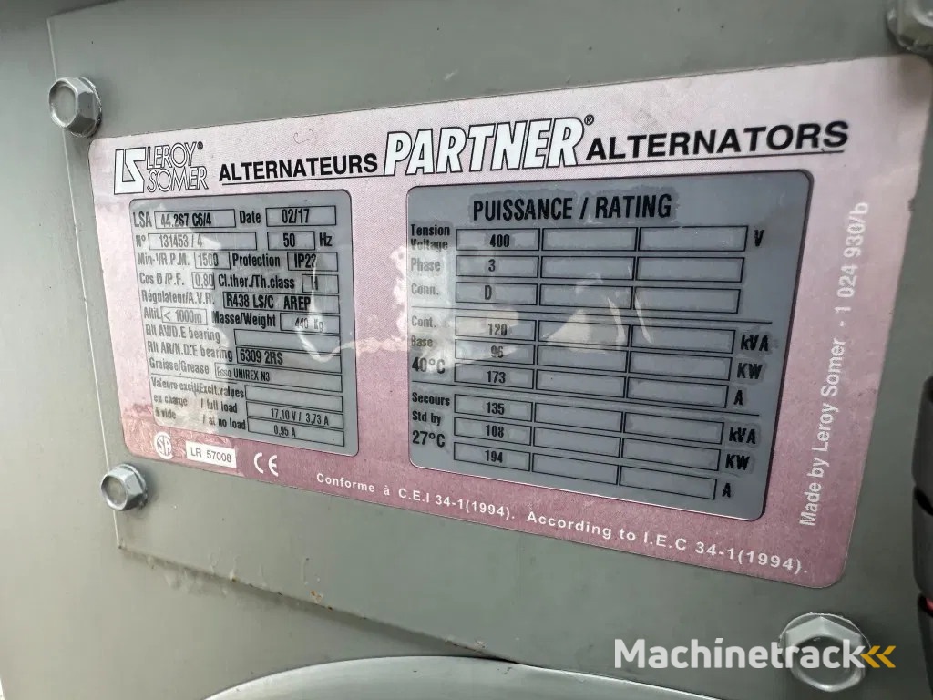 John Deere 6068 TF 158 Leroy Somer 120 kVA generatorset