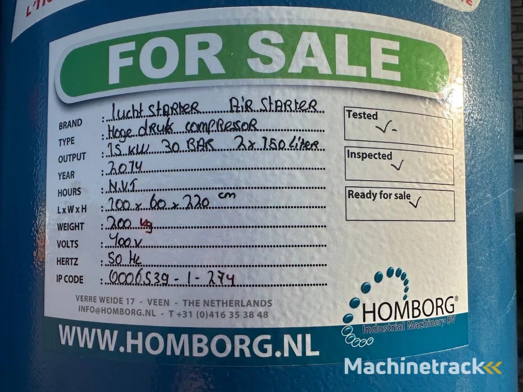 Hogedruk Hogedruk Luchtstart Air starter 30 Bar 15 kW 2 x 150 liter air tank
