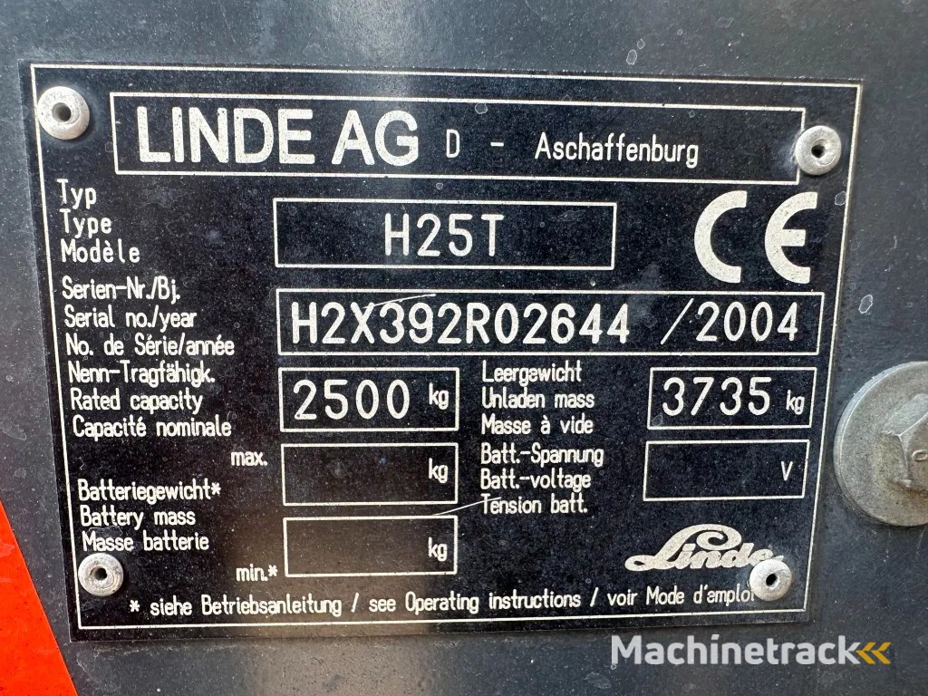 Linde H25T 2.5 ton Triplex Freelift Sideshift LPG Heftruck