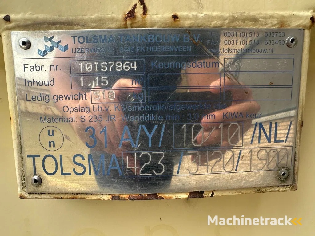 Tolsma Kiwa IBC 1150 liter Dieseltank Milieutank