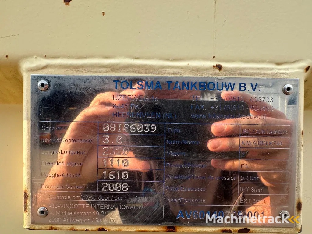 Tolsma Kiwa IBC 3000 liter Dieseltank Milieutank