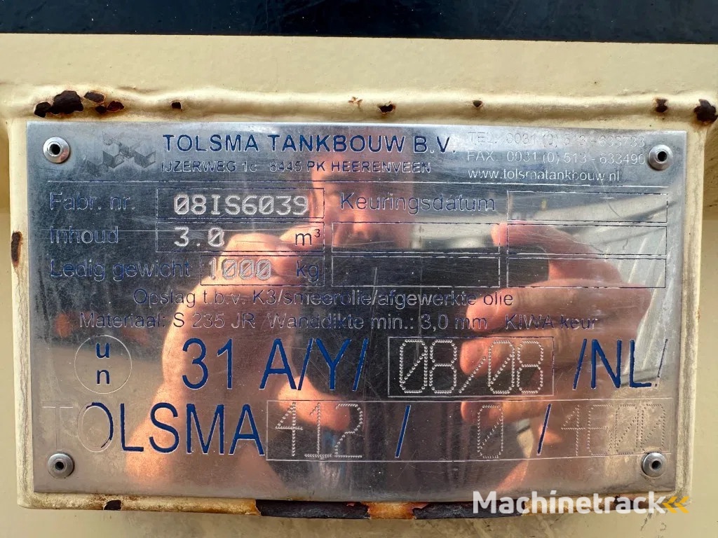 Tolsma Kiwa IBC 3000 liter Dieseltank Milieutank