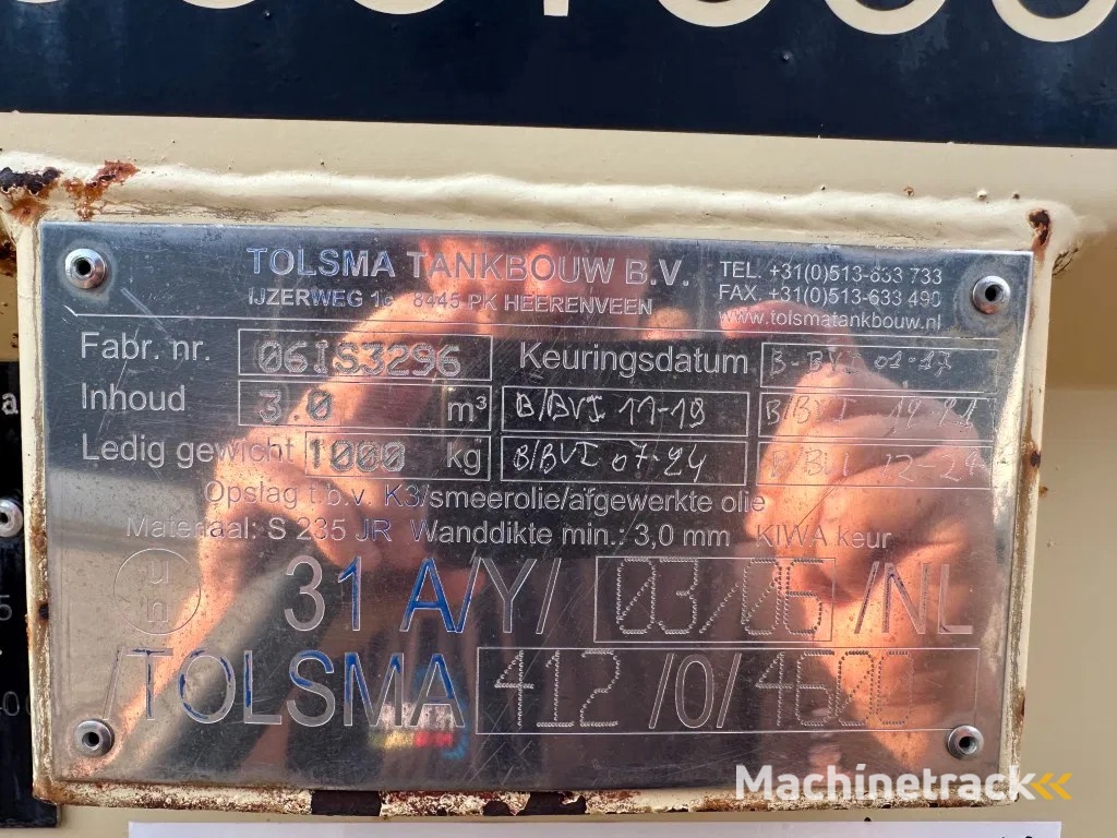 Tolsma Kiwa IBC 3000 liter Dieseltank Milieutank