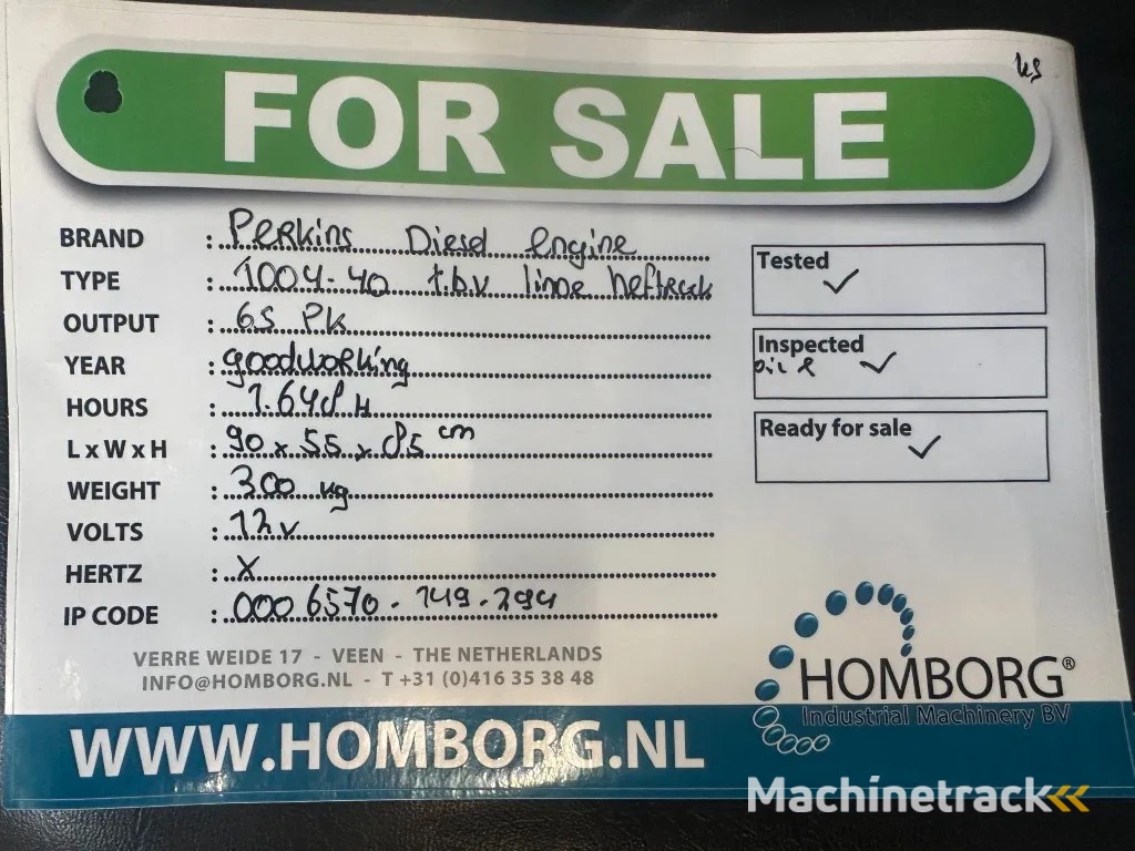 Perkins 1004-40 Diesel Engine 4 cilinder 65 PK Motor t.b.v Linde Heftruck