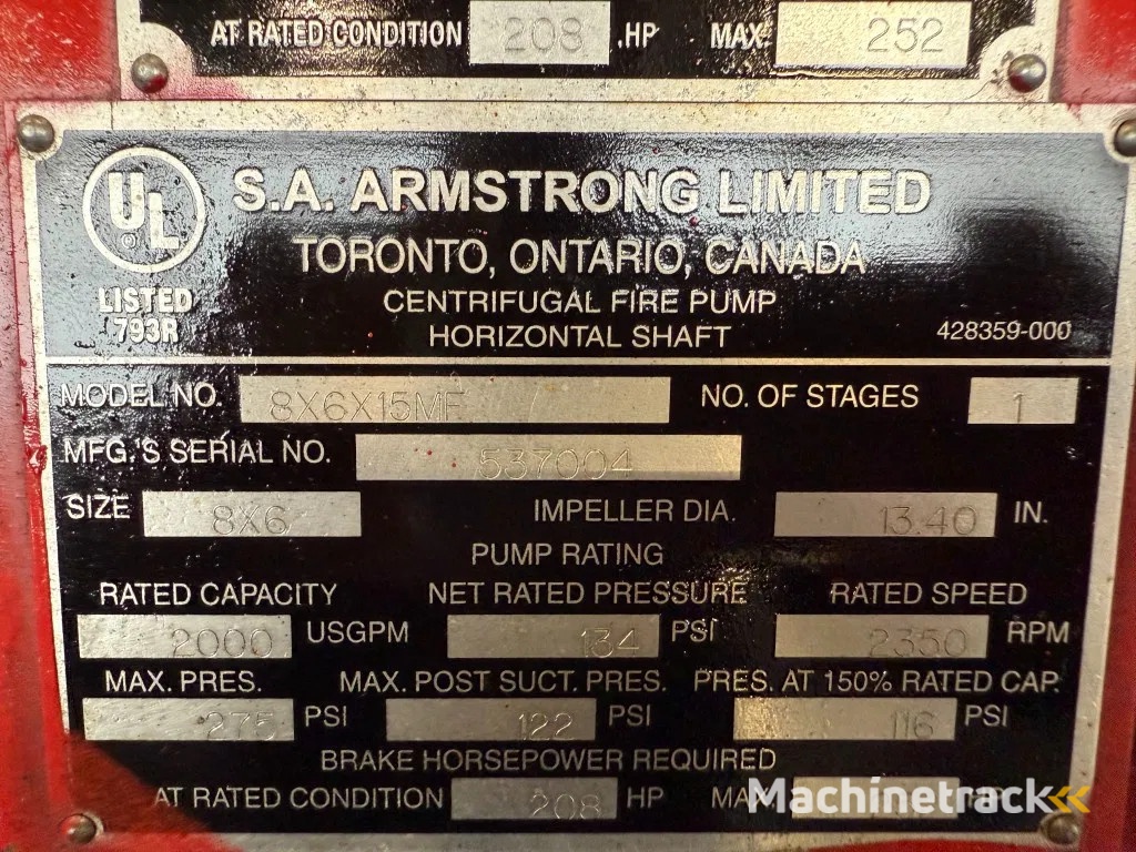 Iveco 8061 SRI 41.00 Armstrong Diesel Waterpomp 454 m3 / h 11 Bar 207 hours !