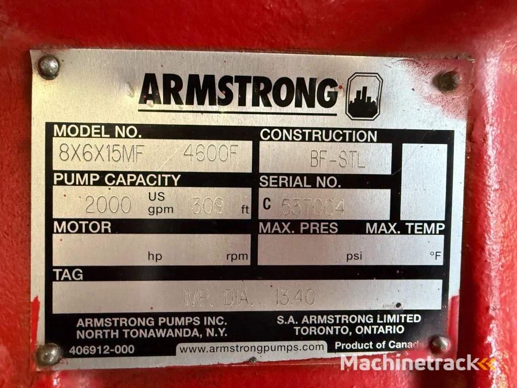 Iveco 8061 SRI 41.00 Armstrong Diesel Waterpomp 454 m3 / h 11 Bar 207 hours !