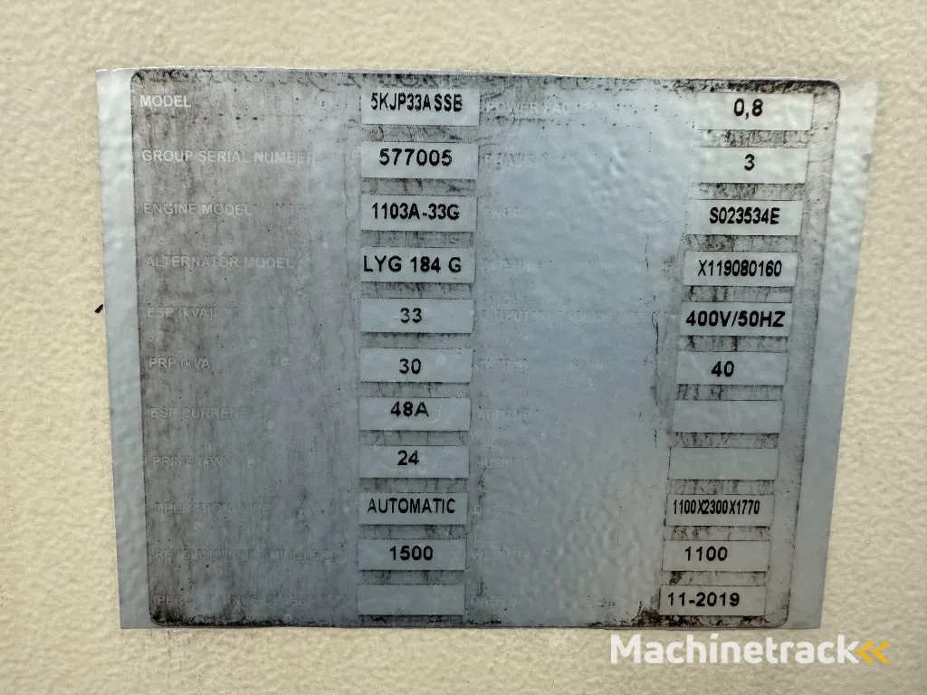 Perkins 1103A-33G 33 kVA Silent generatorset as New ! 231 hours !