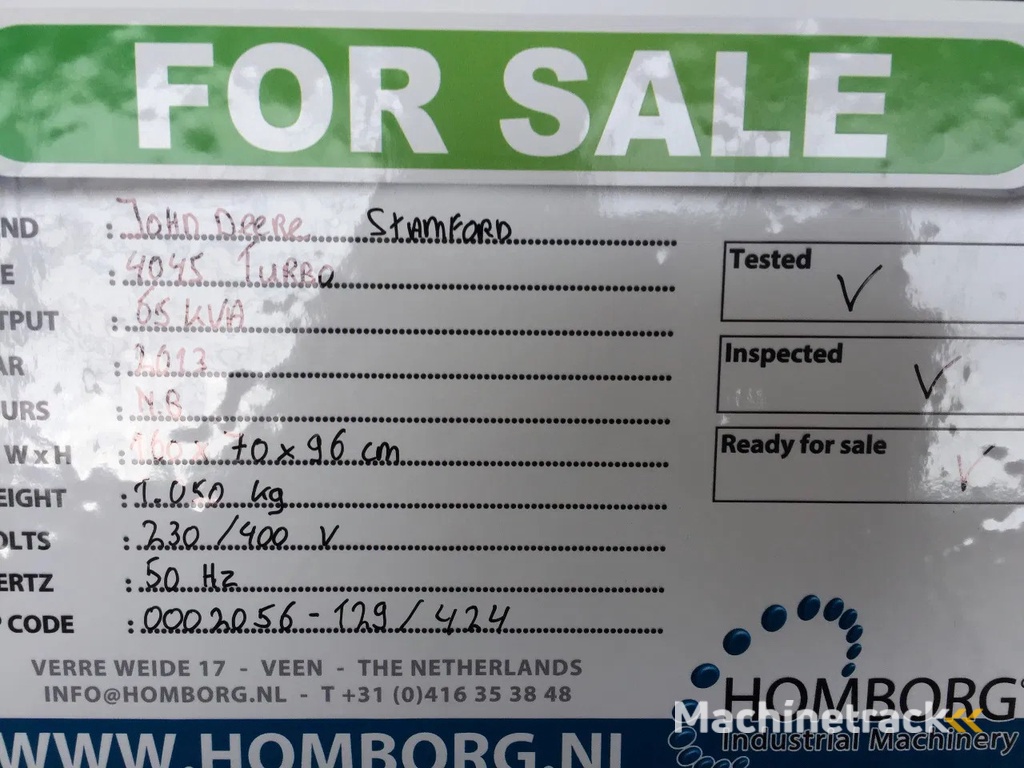 John Deere 4045 TFU 70 Stamford 65 kVA generatorset