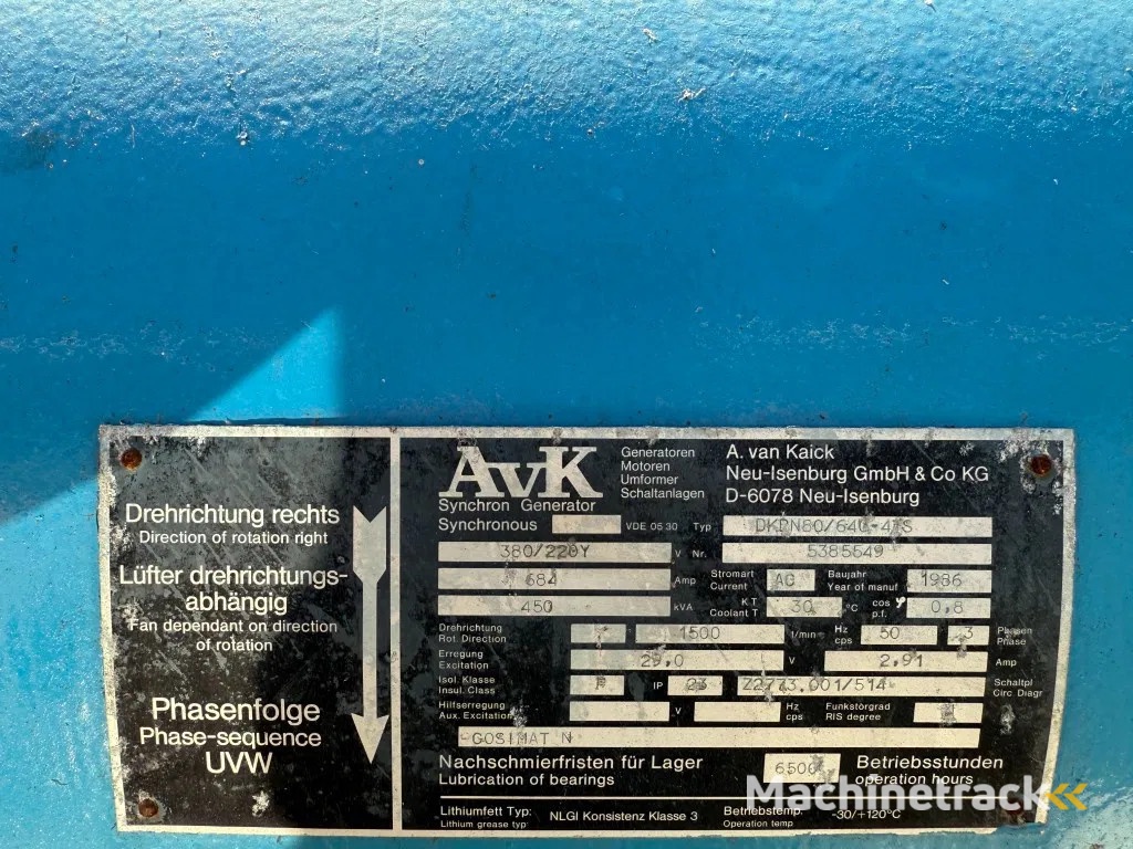 AVK 450 kVA generatordeel Alternator as New ! 196 hours
