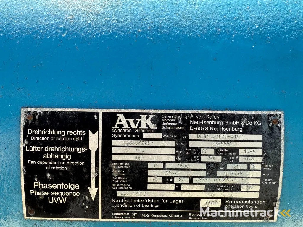 AVK 450 kVA generatordeel Alternator as New ! 194 hours