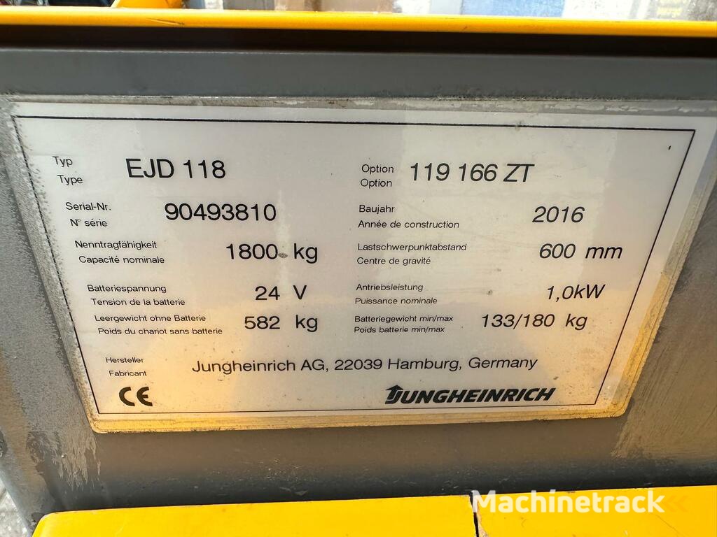 VS-22409 Elektrische stapelaar JungheinrichEMD118i Initiele lift 1860mm