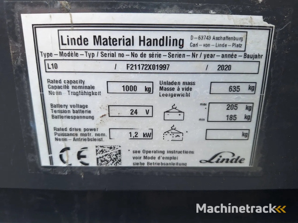 Linde Stapelaar L10 303 cm bj 2020 met slechts 1450 uurtjes! (0018)
