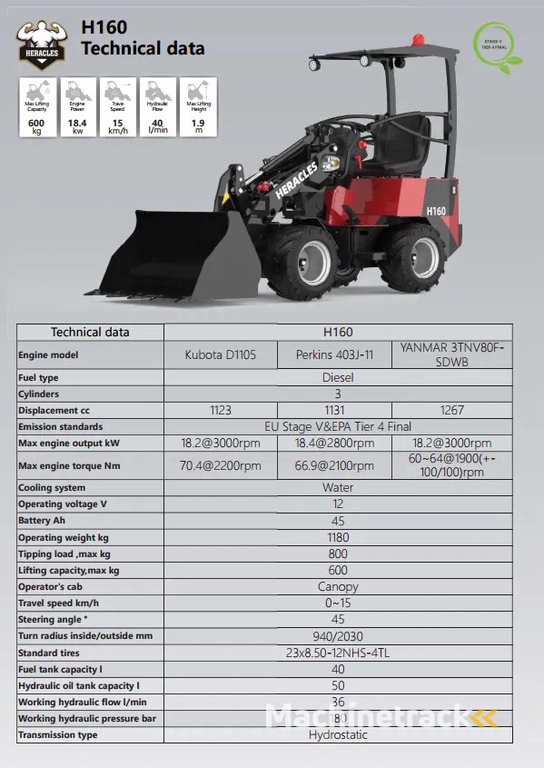 Heracles H160 pro mini shovel Nieuw