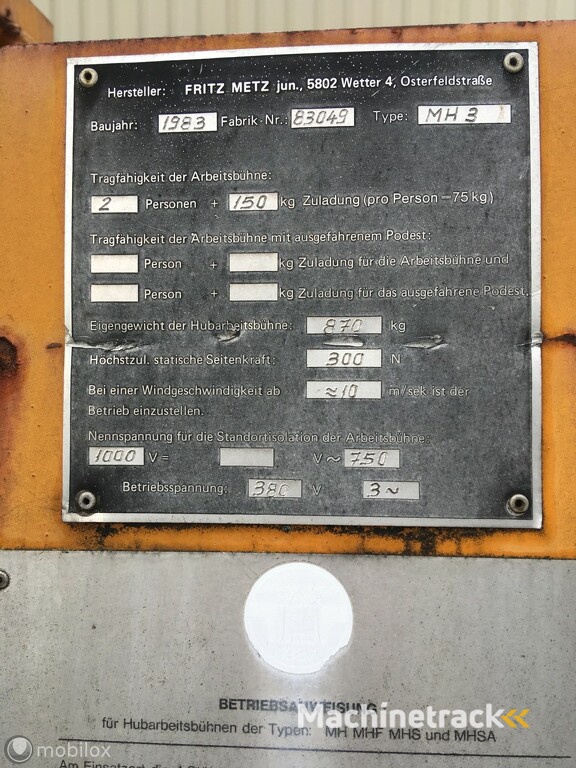 Fritz Metz Hoogwerker aanhangwagen