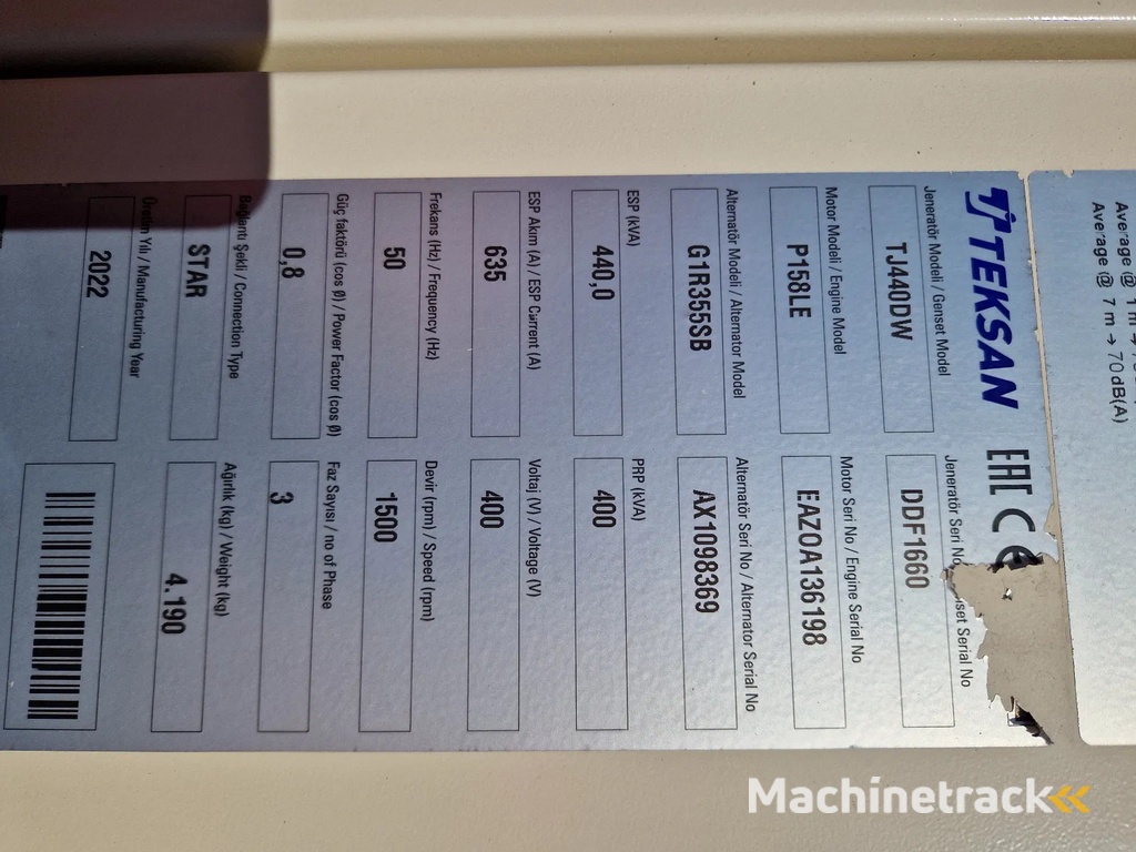Doosan UNUSED Teksan UK TJ440DW gen set 440kVA Doosan 8-cilinder