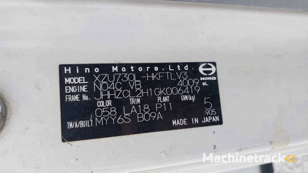 Hino XZU730L 8,5 TON GROSS