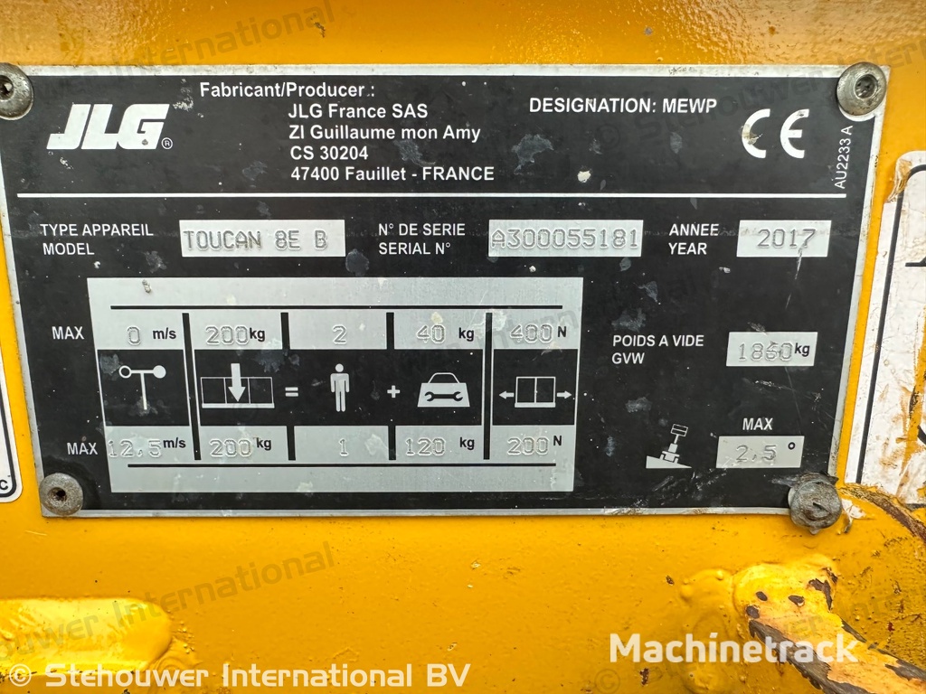 JLG Toucan 8E mast hoogwerker masthoogwerker BJ 2017